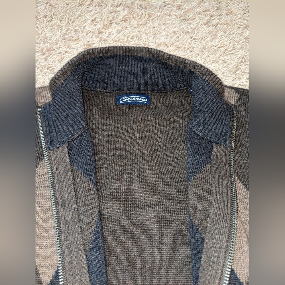 John Bartlett Consensus Argyle Zip Up Sweater Bro… - image 4